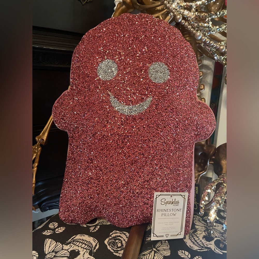 SPARKLES HOME NWT Sparkling Rhinestone Pink and Silver Accent Ghost Pillow